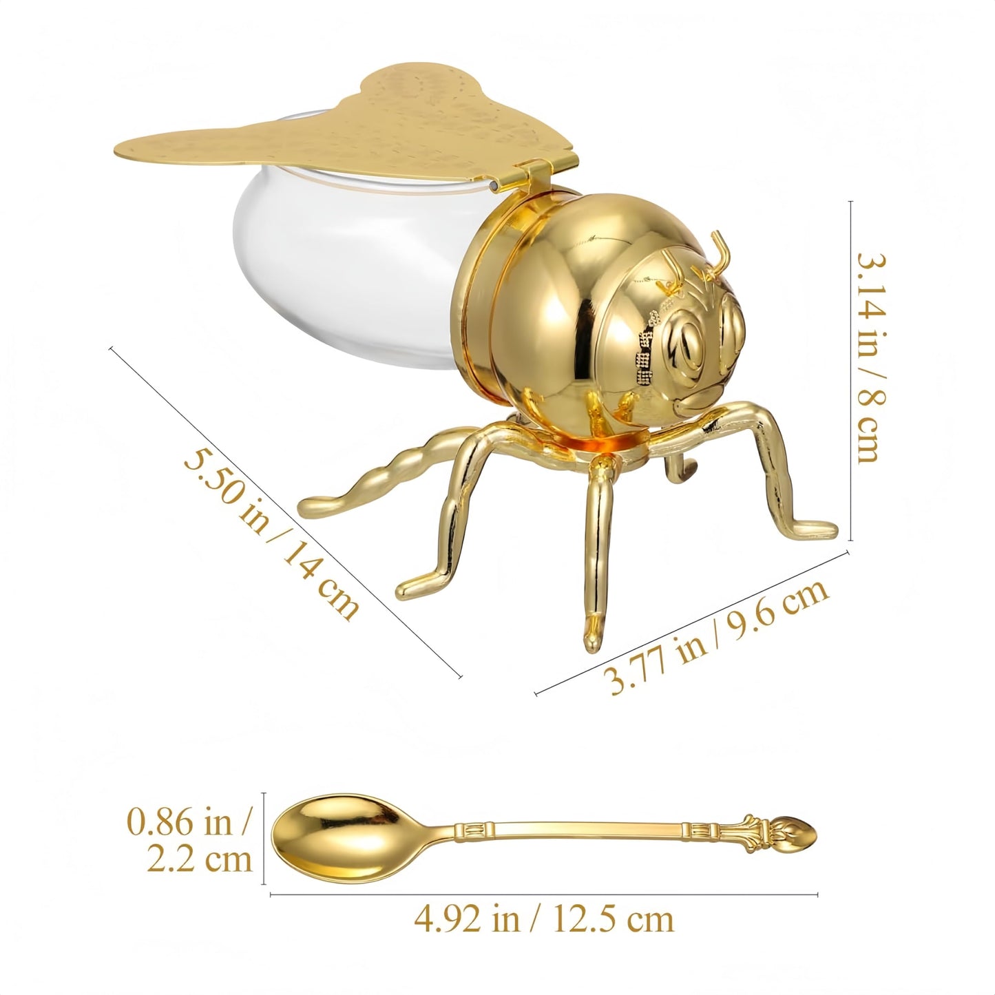 Decorative Bee Shaped Honey Jar with Spoon, 5 oz Honey Pot Syrup Dispenser Condiment Container with Lid & Dipper for Kitchen Home Bee Themed Serverware