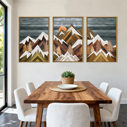 BINCUE Extra Large Mountain Wall Art Farmhouse Mountain Wall Decor Large Landscape Artwork 24x36 Inches Set of 3 Framed Rustic Painting Boho Mountains Artwork for Living Room Bedroom Office
