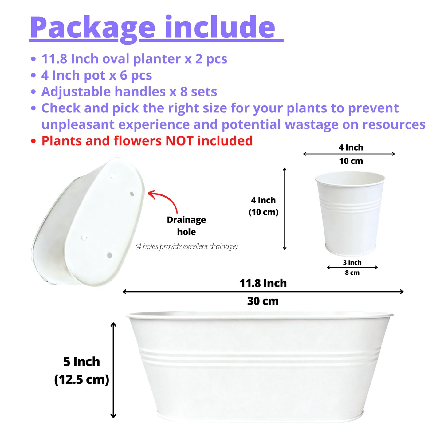 LaLaGreen 11.8 Inch Rail Planter (8-PIECE Combo Set) White Metal Railing Fence Hanging Planters for Outdoor Plants, Modern Balcony Gardening for Apartment Garden Style Iron Patio Flower Pots Deck