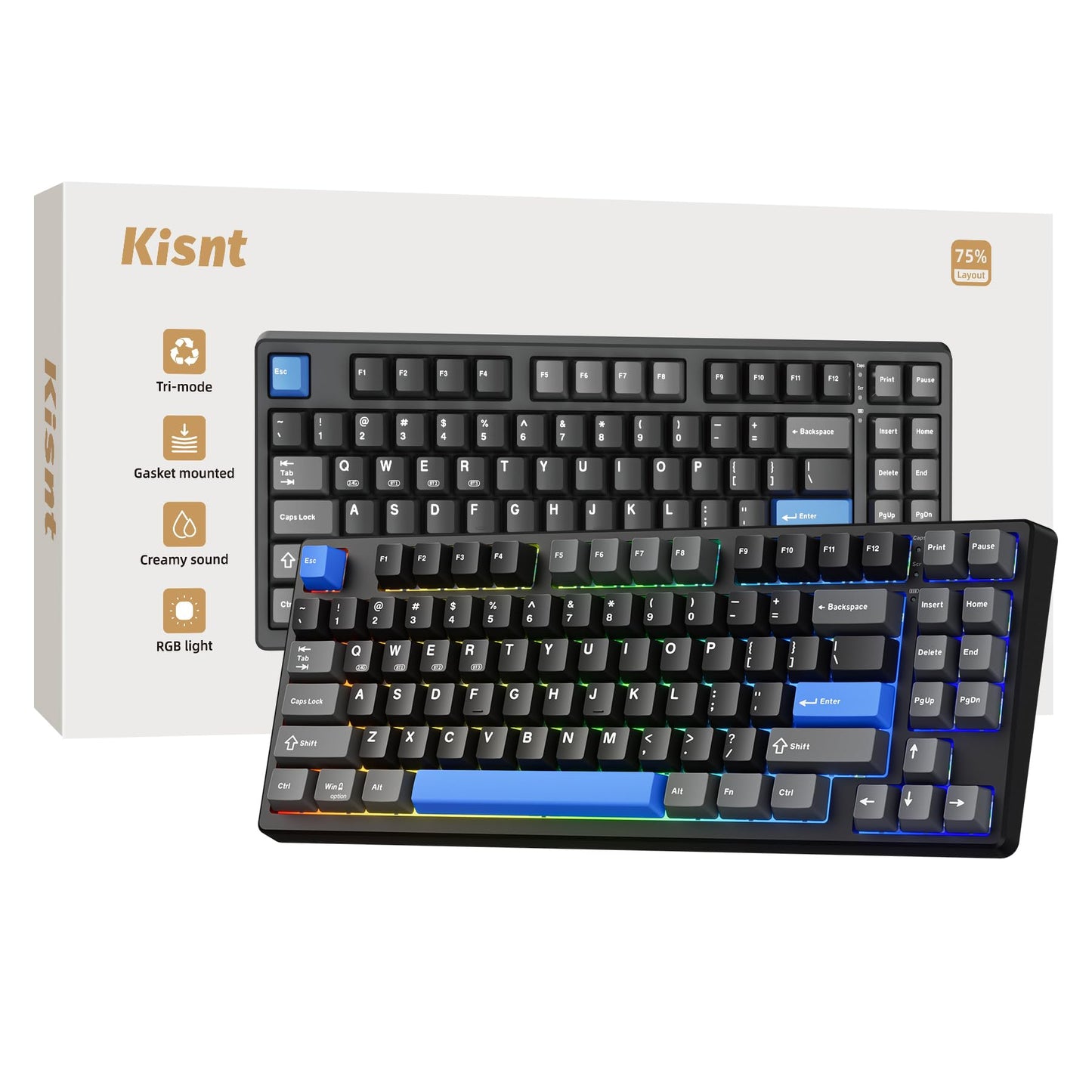 Wireless Mechanical Keyboard,Gasket Mounted with Creamy Sound,Bluetooth/2.4GHz/USB-C,Custom Hot Swappable,RGB Backlit,75% Compact Layout for Gaming/Typing/Win/Mac/PC (Retro Beige,Linear Switch)