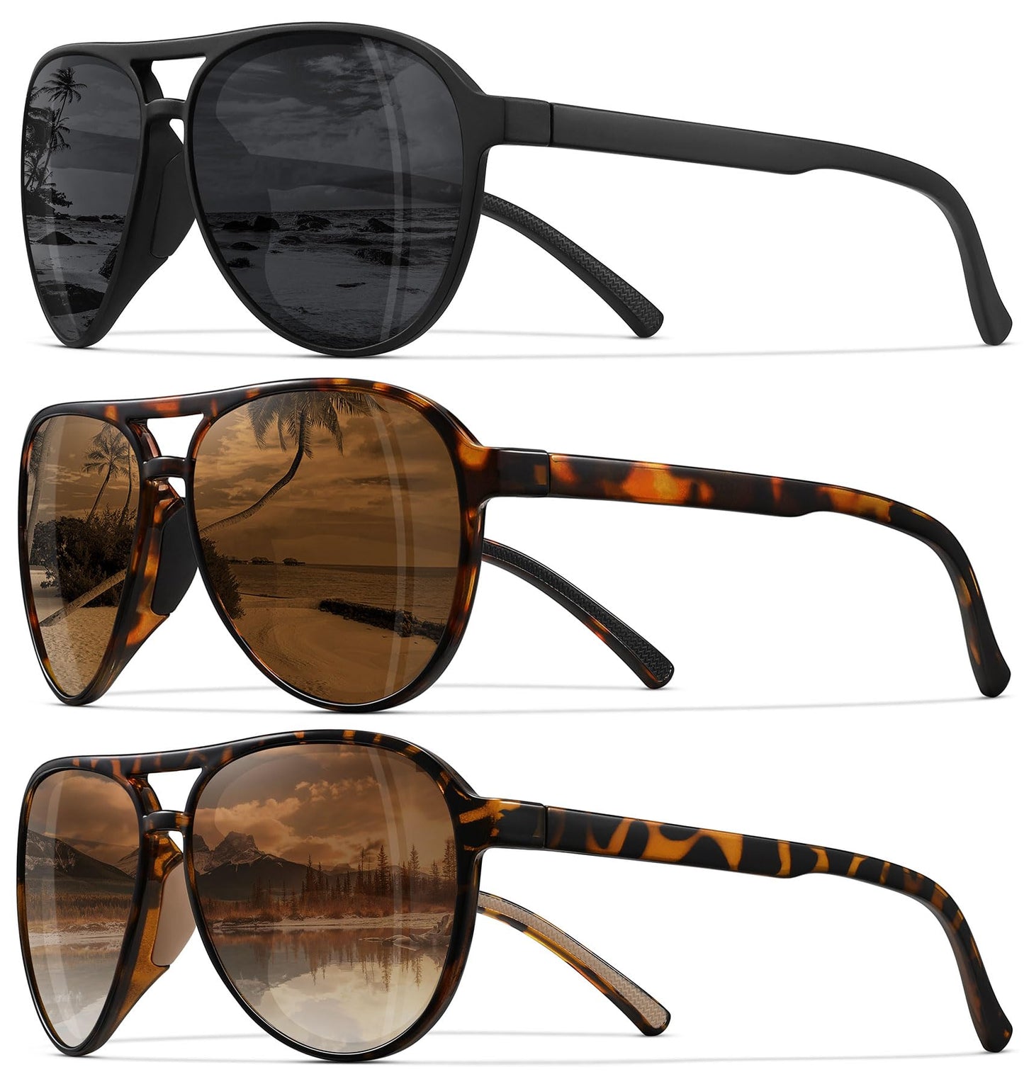 STORYCOAST Polarized Aviator Sunglasses for Men Women Classic Retro Aviators Sports Driving Running Sun Glasses 3Pack-Black+Tortoise/Brown+Leopard/Gradient Brown