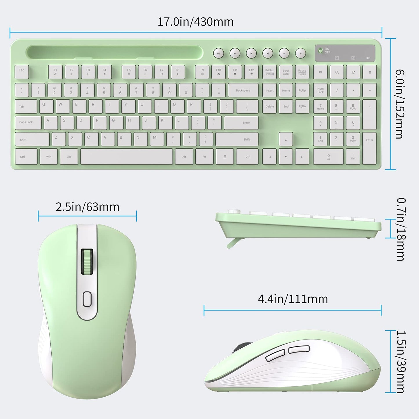 Wireless Keyboard and Mouse Combo, MARVO 2.4G Ergonomic Wireless Computer Keyboard with Phone Tablet Holder, Silent Mouse with 6 Button, Compatible with MacBook, Windows (Black)