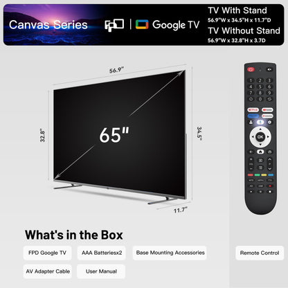 FPD 65 Inch Smart TV, 4K LED Google TV with Google Play Built-in Google Cast, HDR 10, Compatible with Dolby Atmos & Vision MEMC, Voice Assistant Remote, UHD Flat Screen Television (CG65-C3,2024)