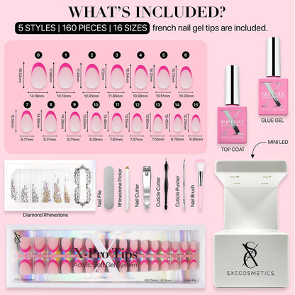 SXC Cosmetics French Tip Press On Nails - Skin Tone Nude and Color Series, Short Coffin X-Pro Tips Starter Kit ST119KIT