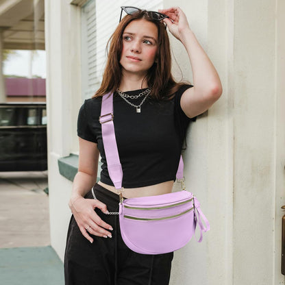 Nylon Crossbody Bags Bum Bag for Women Large Sling Bag Purse with Adjustable Strap（Black）