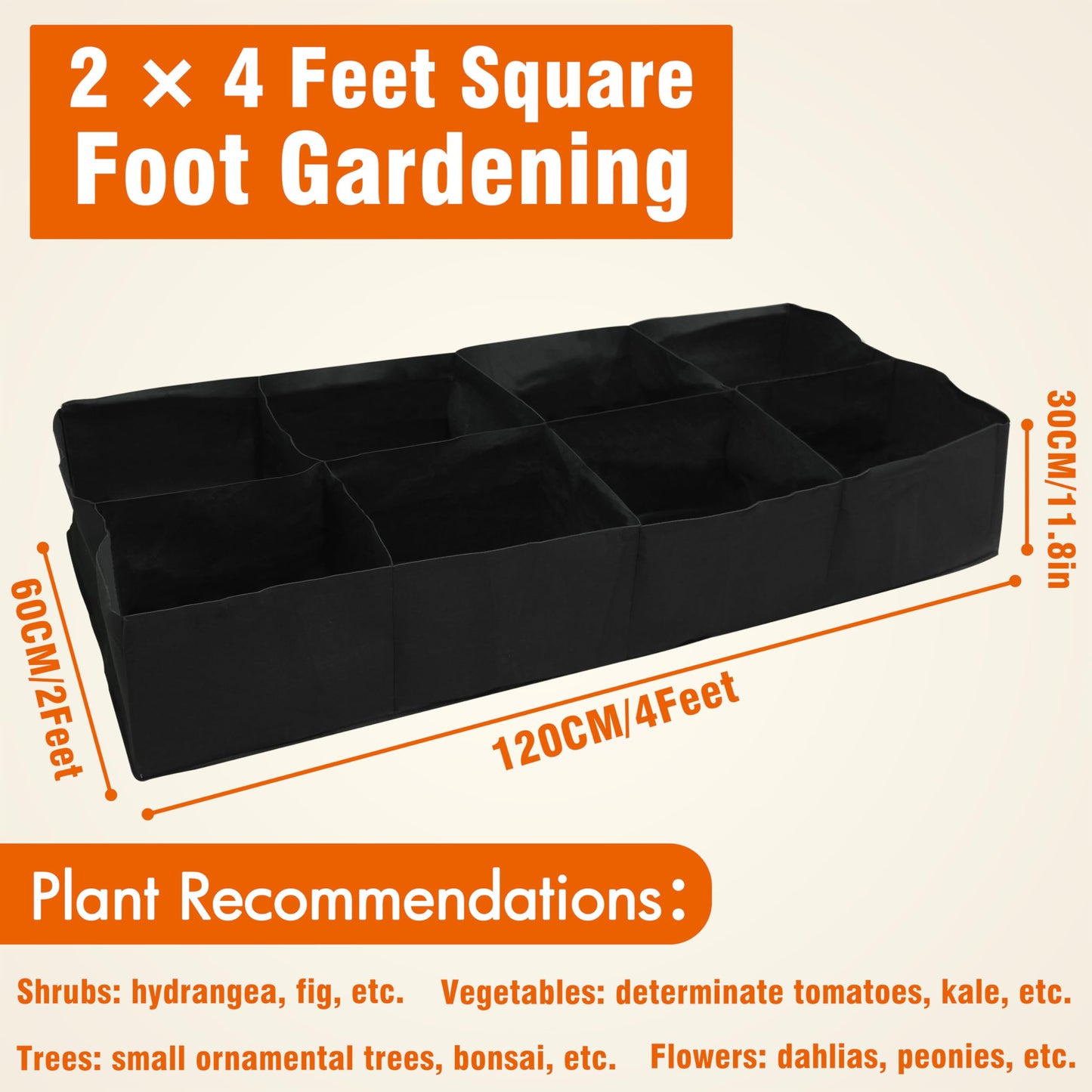 Gardzen 2 Pack Fabric Raised Garden Beds, 2x4x1 FT - 8 Grids Grow Bed for Square Foot Gardening, Planting Box for Vegetables, Herbs, Flowers