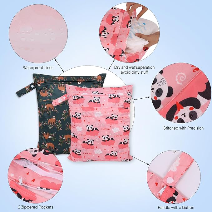 2pcs Travel Waterproof Laundry Bag, Cloth Diaper Wet Dry Bags