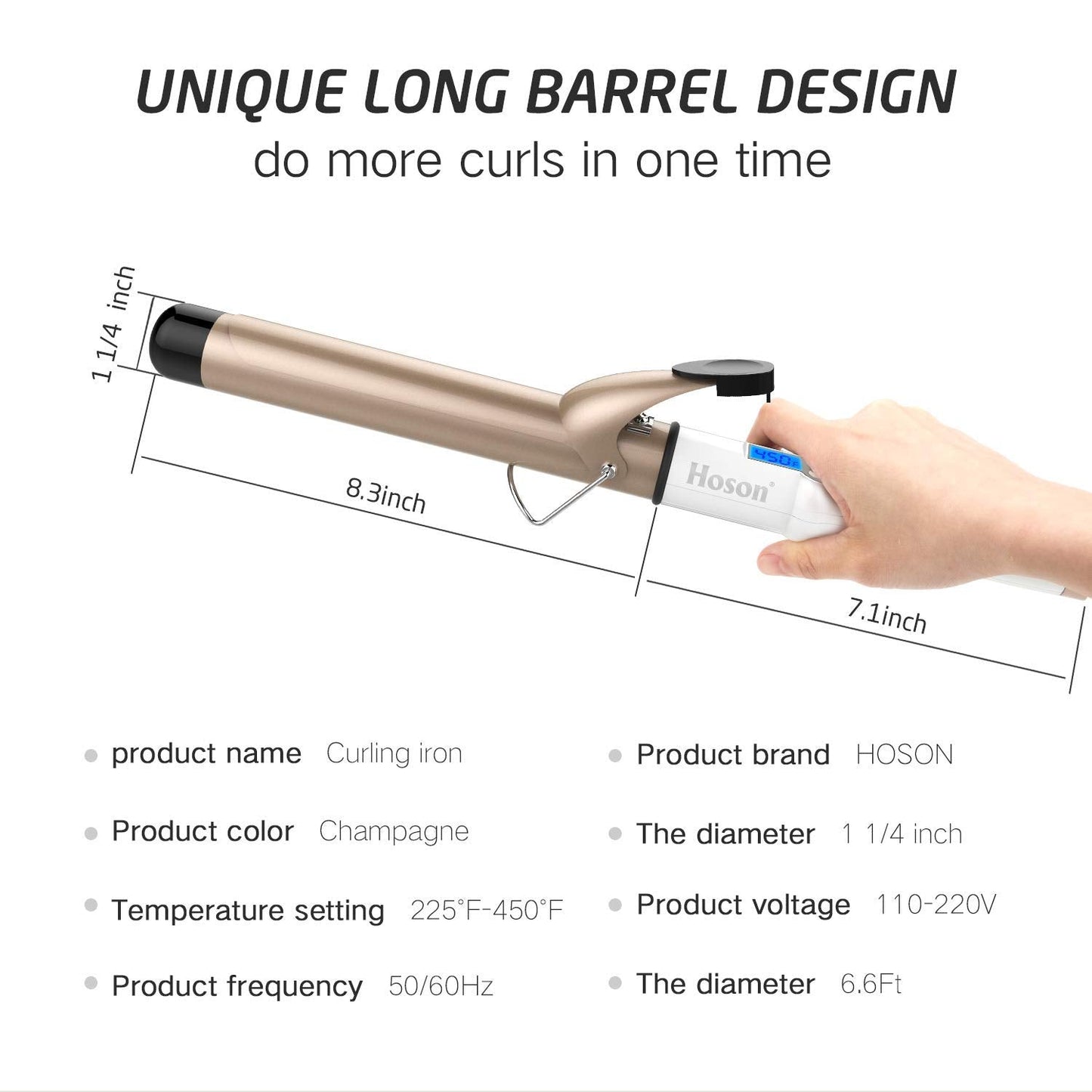 Hoson 1 Inch Curling Iron Professional Ceramic Tourmaline Coating Barrel Hair Curler, LCD Dispaly with 9 Heat Setting(225°F to 450°F for All Hair Types, Glove Include)