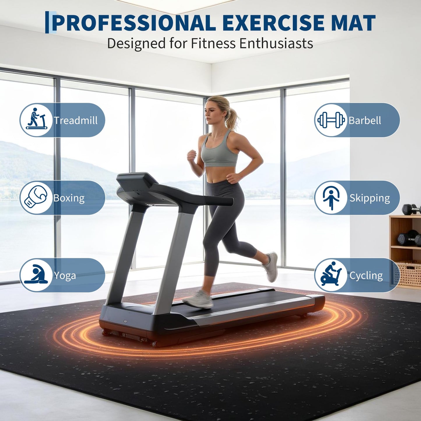 0.56" Thick 48 Sq ft Exercise Equipment Mats,12 Tiles Rubber Interlocking Puzzle Gym Flooring with High Density EVA Foam for Home Gym, Heavy Weight Workout, 24 x 24in Black/Grey