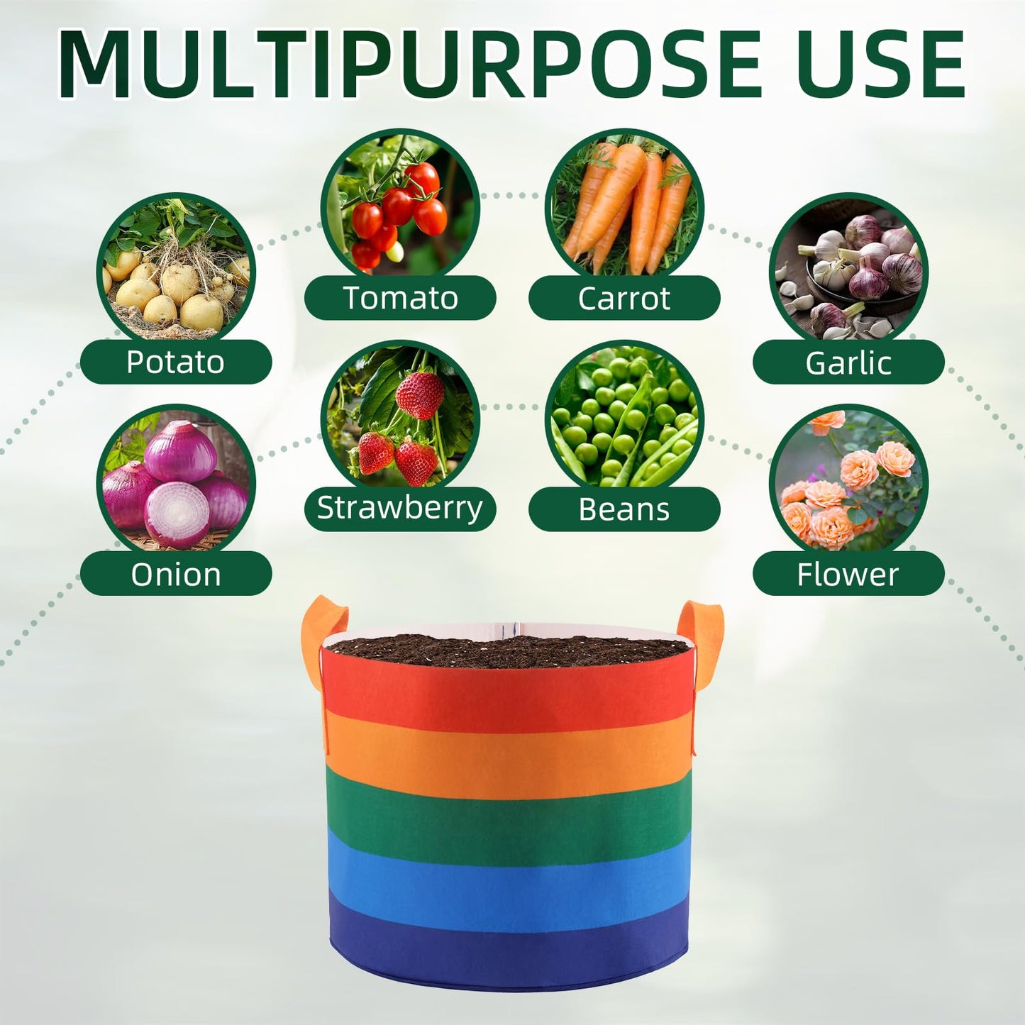 LITLANDSTAR 6 Pack 10 Gallon Grow Bags, Heavy Duty Thickened Colorful Nonwoven Plant Fabric Pots with Handles, Five-Color Tone Garden Plant Bags for Fruits Vegetables Flowers Herb