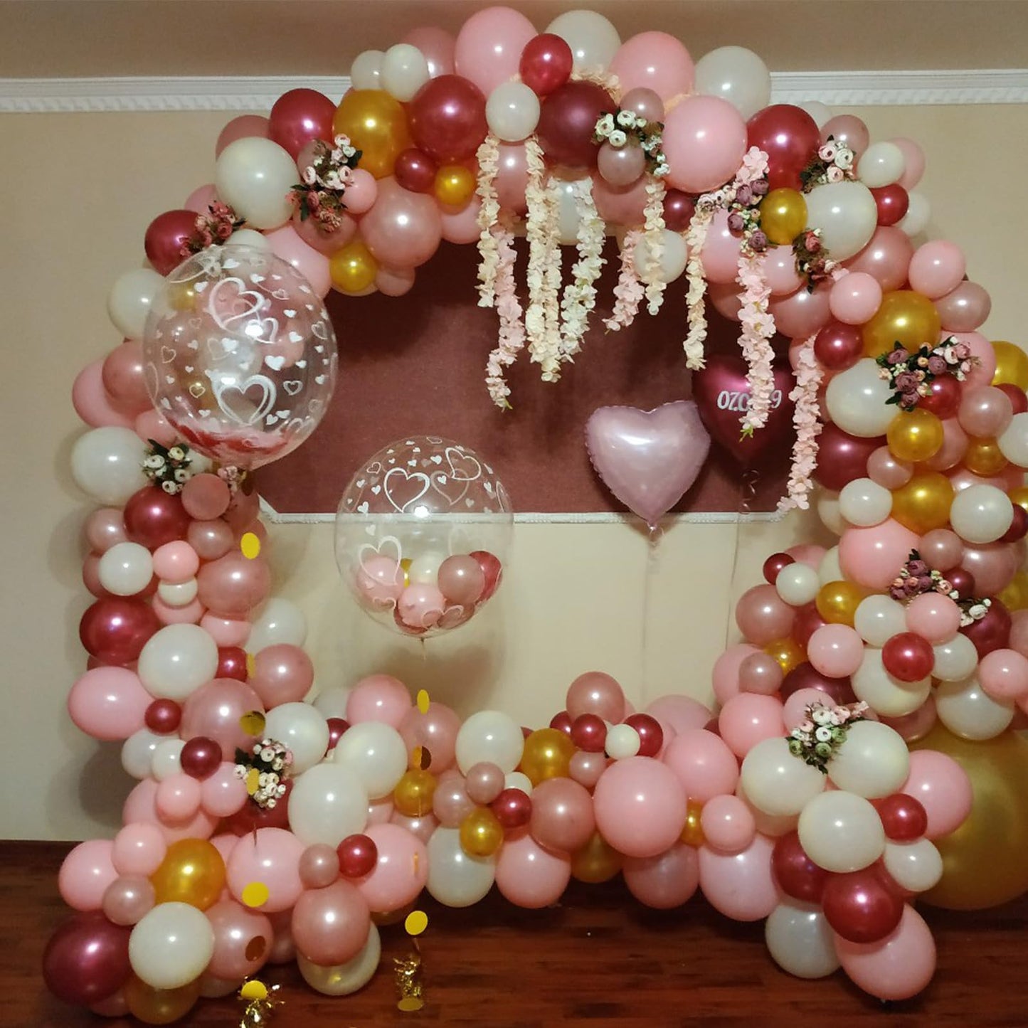 Burgundy Red and Pink Balloons, 60 Pack 12in Rose Gold Wine Red Light Pink White Latex Balloon Metallic Rosegold Confetti Helium Party Balloons for Women Girls Birthday Wedding Anniversary Decorations