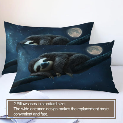 Twin Size Duvet Cover Sloth Print Duvet Cover Starry Sky Comforter Cover Animal Bedding Kids Room Bedding Decor (Reversible Printing)