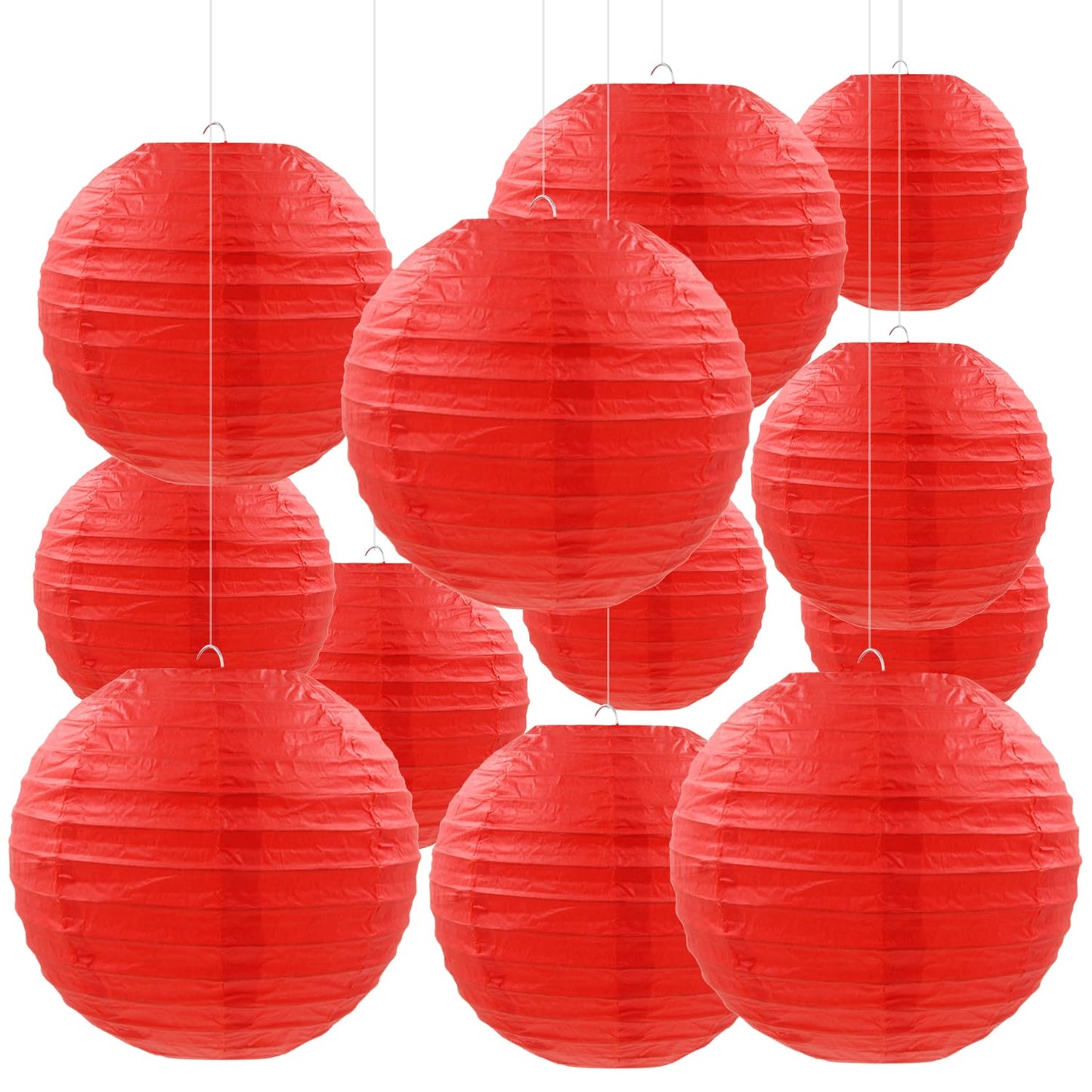 12 Pcs Red Paper Lanterns Round Hanging Party Decorations for Wedding Anniversary Birthday Christmas New Year Party Supplies