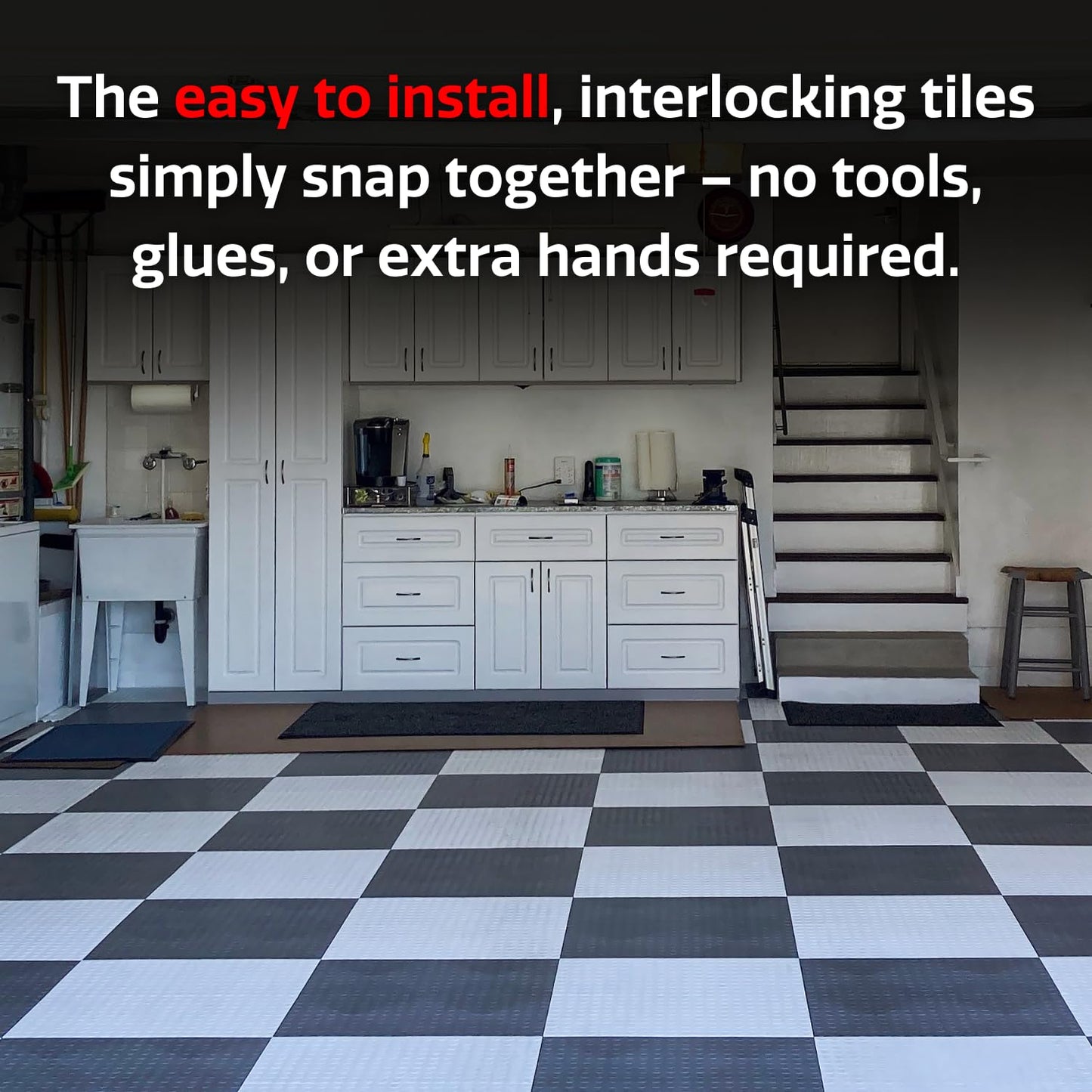 Big Floors GarageDeck Garage Floor Tiles, Interlocking Garage Flooring, Coin Pattern Non-Slip Heavy-Duty Copolymer Modular Tile (White, 48 Pack of 12 x 12" Tiles, 48 Sq Ft)