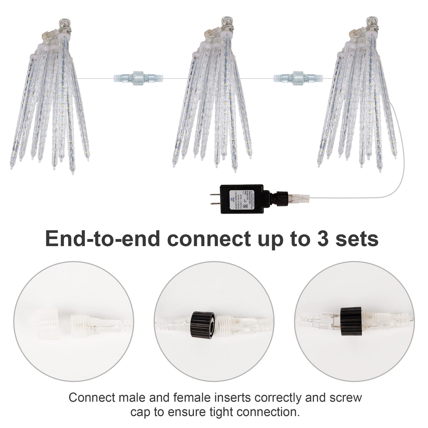 WATERGLIDE Meteor Shower Lights, 12" Outdoor Icicle Christmas Lights 8 Icicles 192 SMD LED Crystal Ice Falling Light, Connectable Raindrop Iciclelight, Xmas Winter Party Tree Holiday Decor, Blue