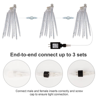 WATERGLIDE Meteor Shower Lights, 12" Outdoor Icicle Christmas Lights 8 Icicles 192 SMD LED Crystal Ice Falling Light, Connectable Raindrop Iciclelight, Xmas Winter Party Tree Holiday Decor, Blue