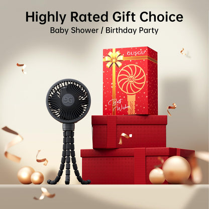 GUSGU Large Stroller Fan Clip on for Baby, Flexible Tripod & Battery Powered Pram Fan, Portable Handheld Fan for Bedroom, Car Seat, Travel, Camping, Black