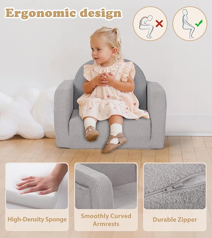 Foryoomi Kids Couch, 2-in-1 Soft Toddler Couch Fold Out