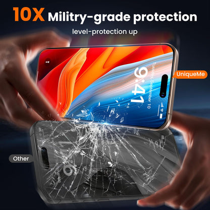 UniqueMe for iPhone 16 Pro Screen Protector - [Military Grade Shatterproof & 9H+ Hardness] Screen Protector 16 Pro Tempered Glass Full Coverage Protection, Easy Installation, 2 Packs