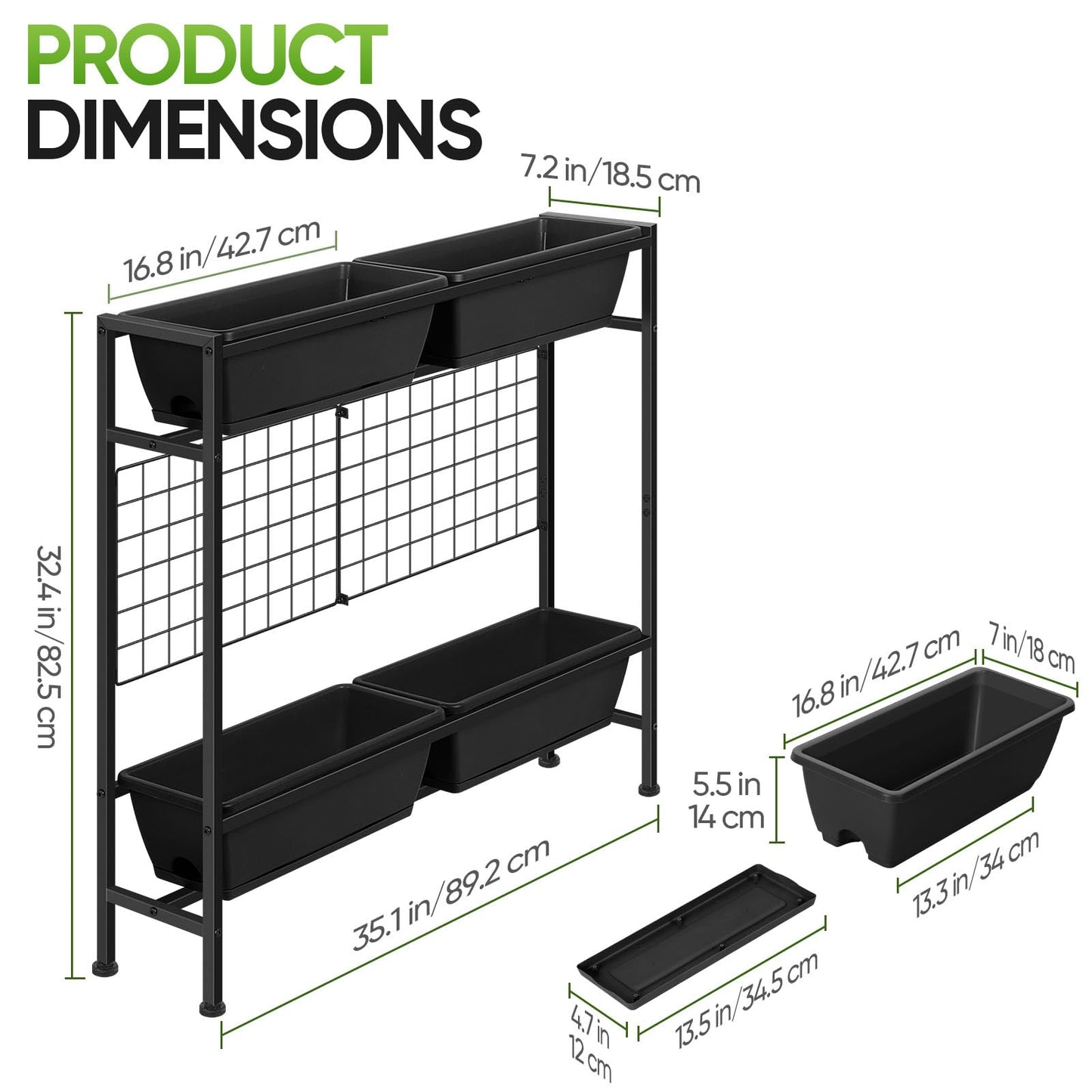 CADUKE Raised Garden Bed, Garden Raised Planter Box with Legs, 32" Elevated Vegetable Garden Beds with Drainage Holes & Trellis, Herb Garden Planter Outdoor for Vegetables, Balcony, Patio, Black