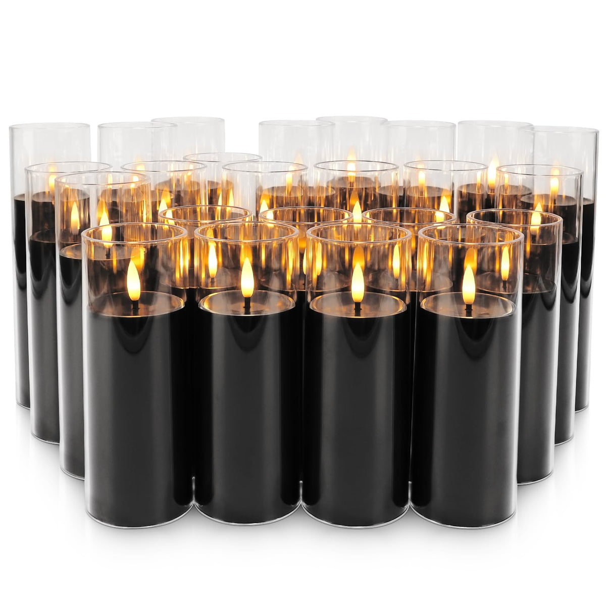 fclayvts 24Pack Black Flickering Flameless LED Candles with Remote & Timer, Small Pillar Acrylic LED Candles Perfect for Indoor/Outdoor Decor,Wedding,BBQ and Gift - Easily Create a Magical Atmosphere.