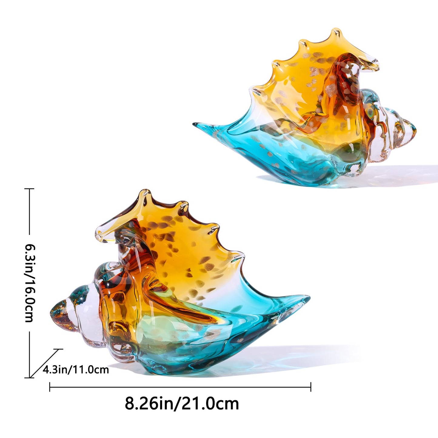 Sea Glass Art Figurines Hand Blown Conch Shell Sculpture, Green Sea Glass Decor Creative Conch Seashell Statue - For Coastal Room Decor Knick Knacks Home Decor Kitchen Decorations Above Cabinets