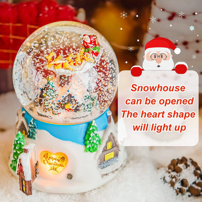 Mr.Winder Christmas Music Box Snow Globe Gift, Musical Rotating Santa Claus Flying Over Village Glitter Xmas Present for Girls Women Girlfriend Daughter Son Granddaughter, Plays 14 Christmas Songs