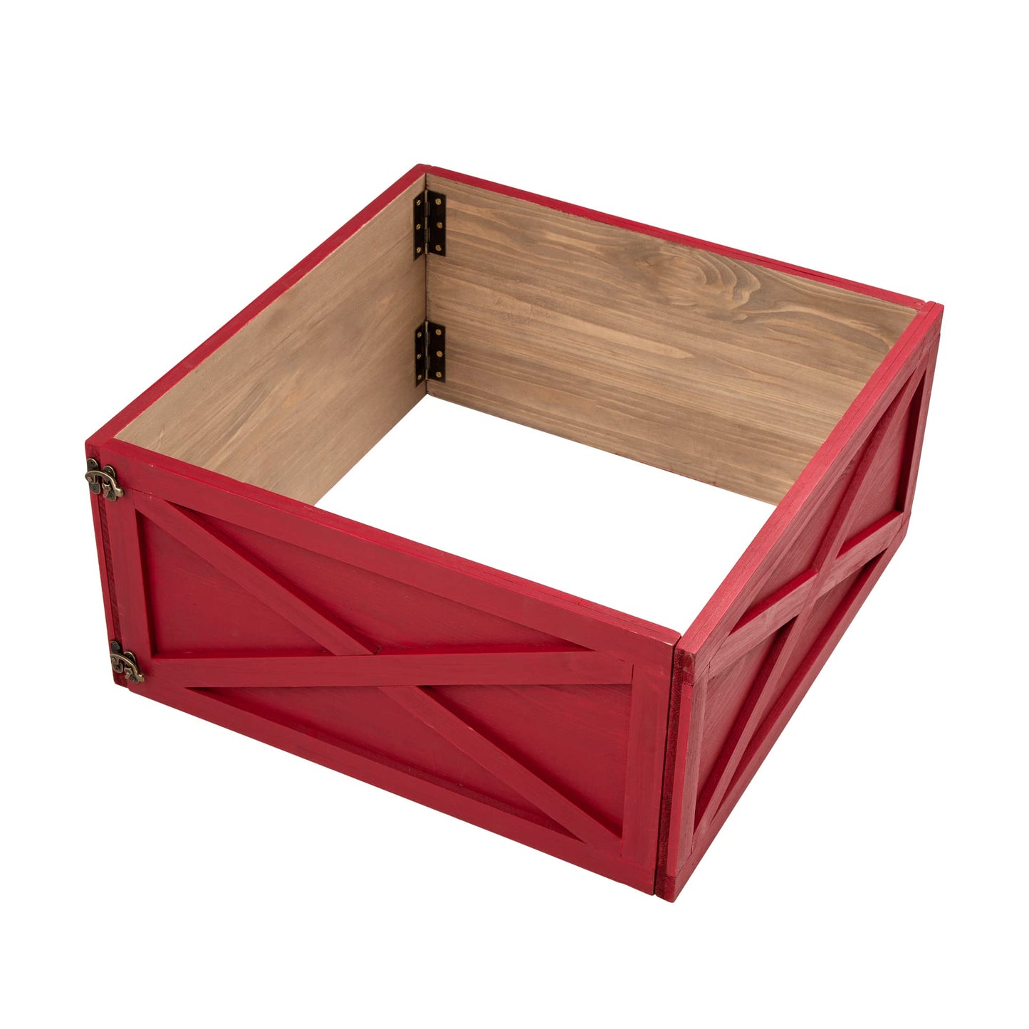Glitzhome Wooden Box Collar Stand Cover Christmas Tree Skirt, 22" L, Red