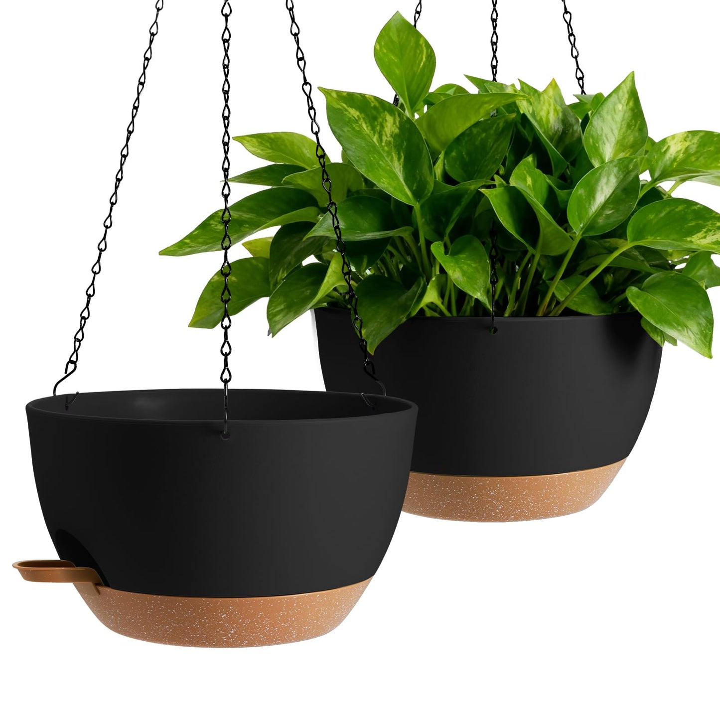 WUCEIAUU 13-inch Oversized Hanging Planter Set of Two,Planters for Indoor and Outdoor Plants.Place Plant pots Across Diverse Settings Including windowsills,Living Room,and Gardens.Black-Brown