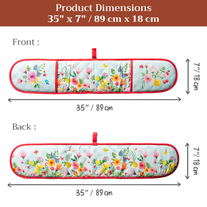Maison d' Hermine Double Oven Mitts 100% Cotton 7"x35" Double Oven Mitt Heat Resistant BBQ Cooking Gloves with Loop Baking Grilling Kitchen Hotel Home Farmhouse Spring Summer (Jardin D'Ete - Mint)