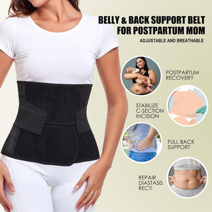 MAMODY Postpartum Belly Wrap – C Section Recovery Belt, Post Partum Women Belly Belt, Abdominal Binder After Pregnancy Postpartum Belly Band After Birth Brace (Black, S/M)