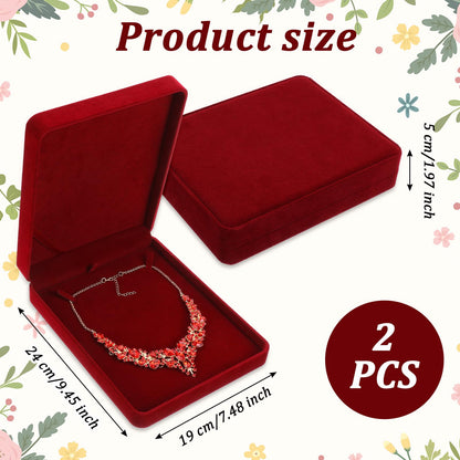 Douaowoc 2 Packs Jewelry Set Wine Red Velvet Box Necklace Earring Ring Necklace Bracelet Gift Display Case Wedding Jewelry Storage Holder(Jewelry Not Contained