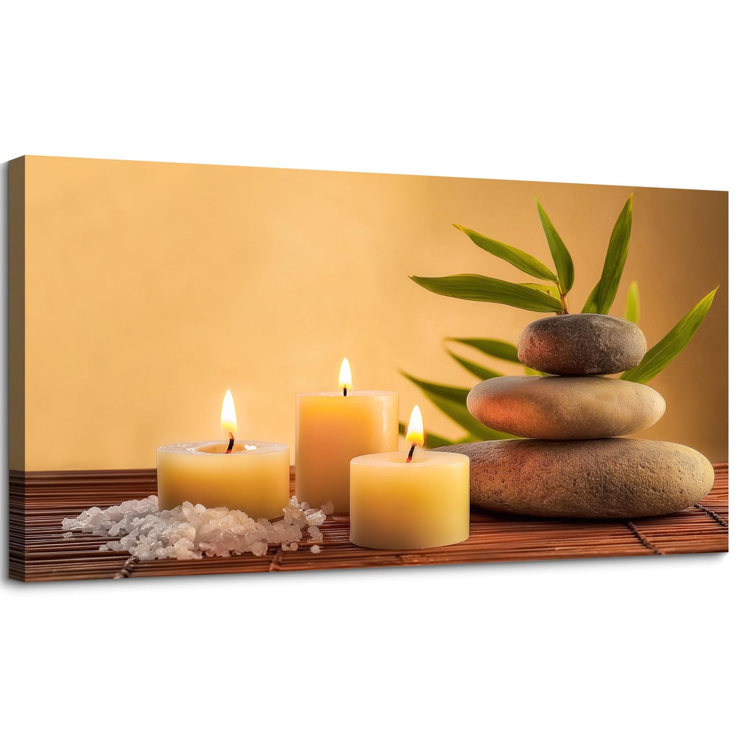 SLYCAY Oversized Large Meditation Zen Stone Canvas Wall Art, Yellow Candle Spa Wall Decor Minimalist Neutral Calming Prints Yoga Room Bathroom Bedroom Office Living Room 29"X58"