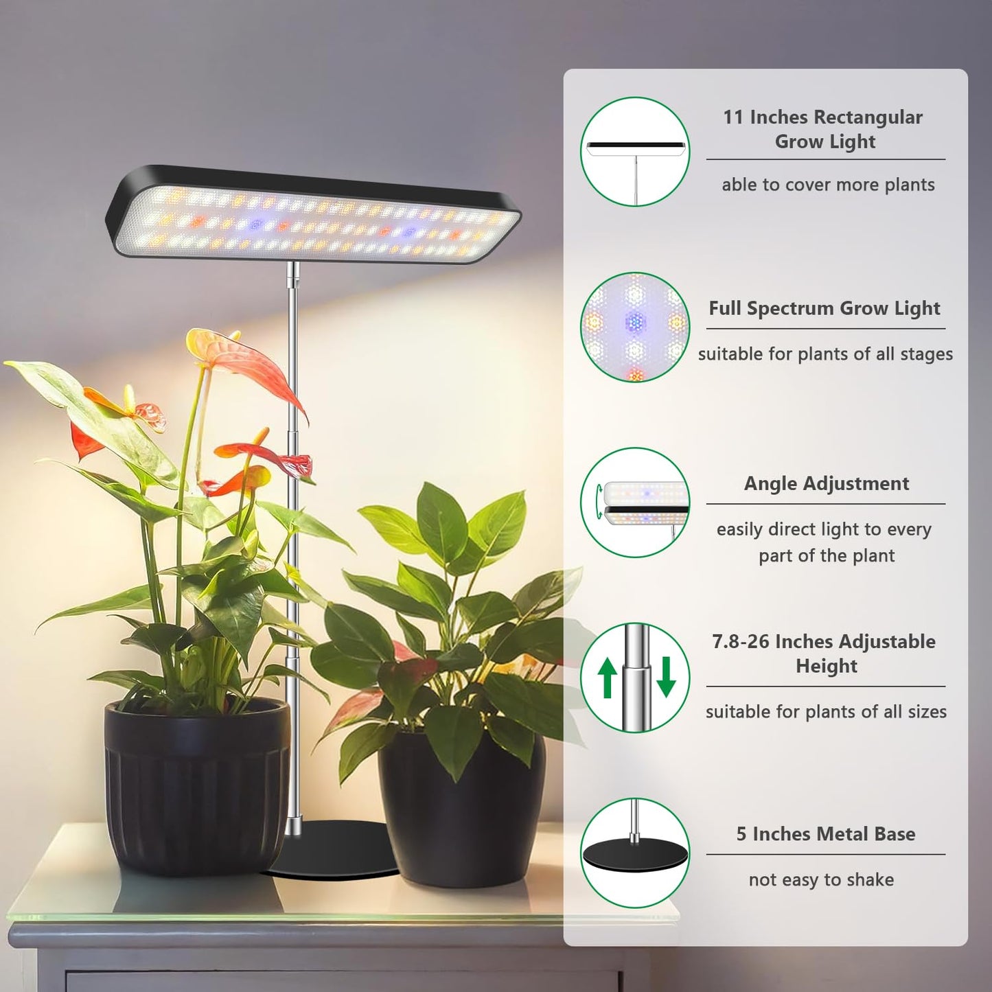 Aumtrly Grow Lights for Indoor Plants, Full Spectrum Table Plant Lights for Growing Small Plants, 5000K White Light LED Indoor Plant Light with Base, 26 Inch Height Adjustable, 6/12/16H Timer