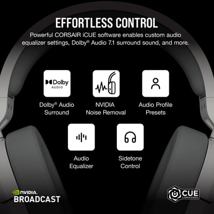 Corsair HS55 Wireless Multiplatform Lightweight Gaming Headset with Bluetooth - Dolby 7.1 Surround Sound - iCUE Compatible - PC, PS5, PS4, Nintendo Switch, Mobile - White