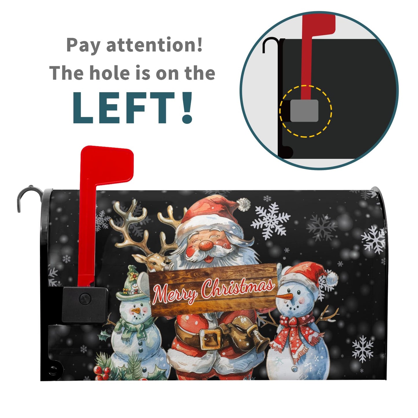 Merry Christmas Mailbox Cover Magnetic Snowman Santa Claus Reindeer Decorative Letter Post Box Cover Large Size 25.5x21 Inch Happy Holiday Xmas Black Post Wraps for Home Outdoor Garden Yard Decor