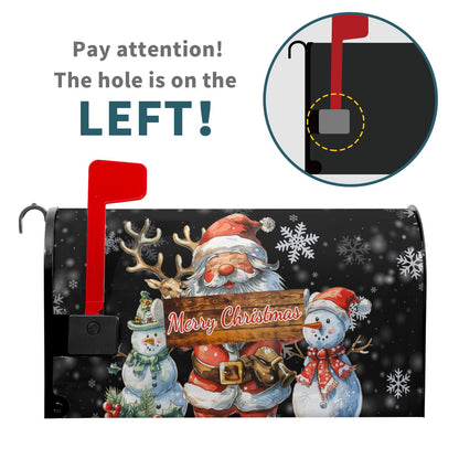 Merry Christmas Mailbox Cover Magnetic Snowman Santa Claus Reindeer Decorative Letter Post Box Cover Large Size 25.5x21 Inch Happy Holiday Xmas Black Post Wraps for Home Outdoor Garden Yard Decor