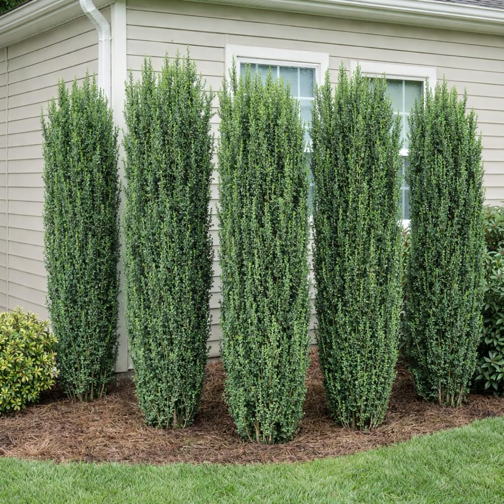 Sky Pencil Holly Live Plant, 4" Pot, 12-18" Tall, Columnar Holly Shrub, Fast Growing Hedge Plant, Ideal for Containers, Entryways or Gardens