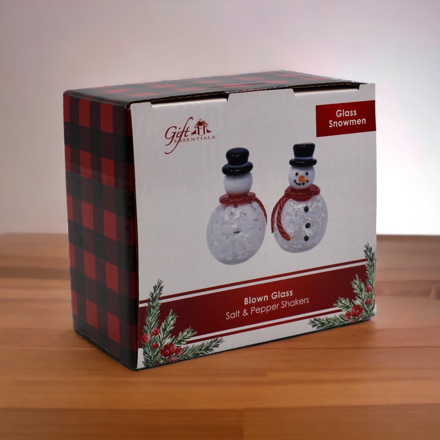 Gift Essentials Blown Glass Snowmen Salt and Pepper Shakers - Hand Blown Glass Collectible Christmas Salt and Pepper Shaker Set