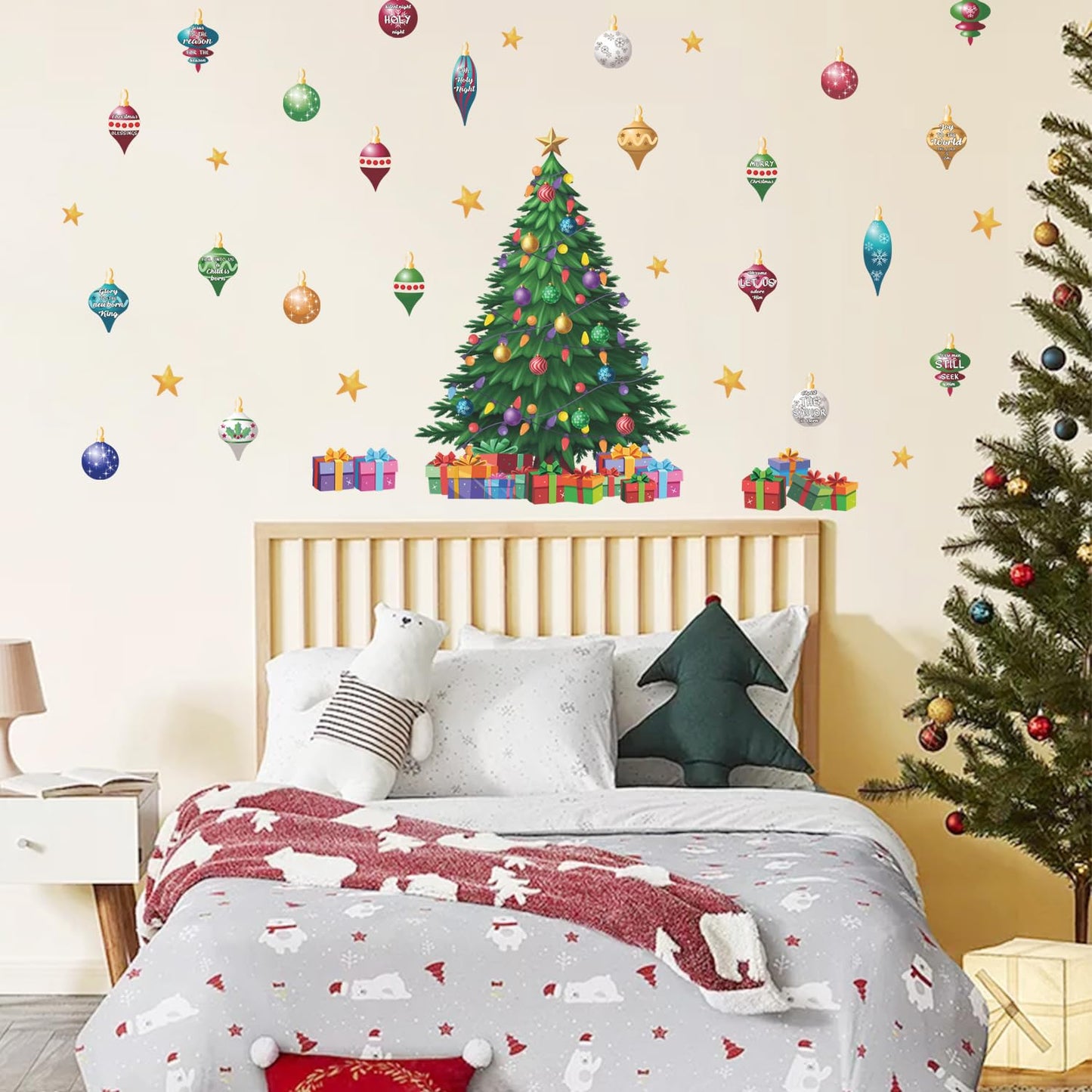 IARTTOP Large Christmas Tree Wall Decals Xmas Bell Winter Holiday Window Clings Bible Verse Wall Stickers Christmas Christian Decor Decal Xmas Decoration for Home Party Living Room Glass
