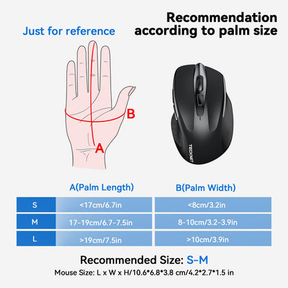 TECKNET Wireless Mouse, 2.4G Ergonomic Optical Mouse, Computer Mouse for Laptop, PC, Computer, Chromebook, Notebook, 6 Buttons, 24 Months Battery Life, 2600 DPI, 5 Adjustment Levels