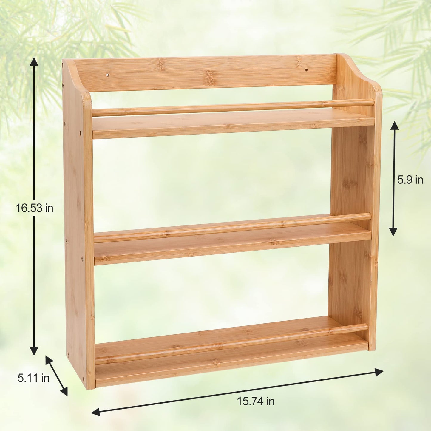 FoverOne 3 Tier Bamboo Spice Rack, Seasoning Jars Rack Shelf Spice Organizer for Kitchen Counter or Wall Mounting
