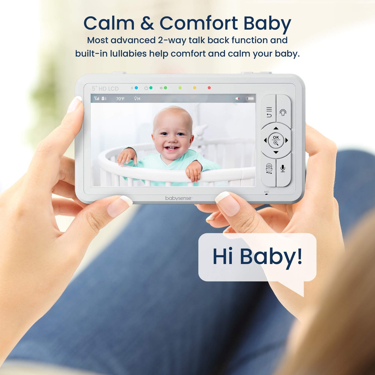 Babysense 5" HD Split-Screen Baby Monitor, Video Baby Monitor with Camera and Audio, Two HD Cameras 720p, Night Light, 300m Range, Two-Way Audio, 4x Zoom, Night Light, 4000mAh Battery