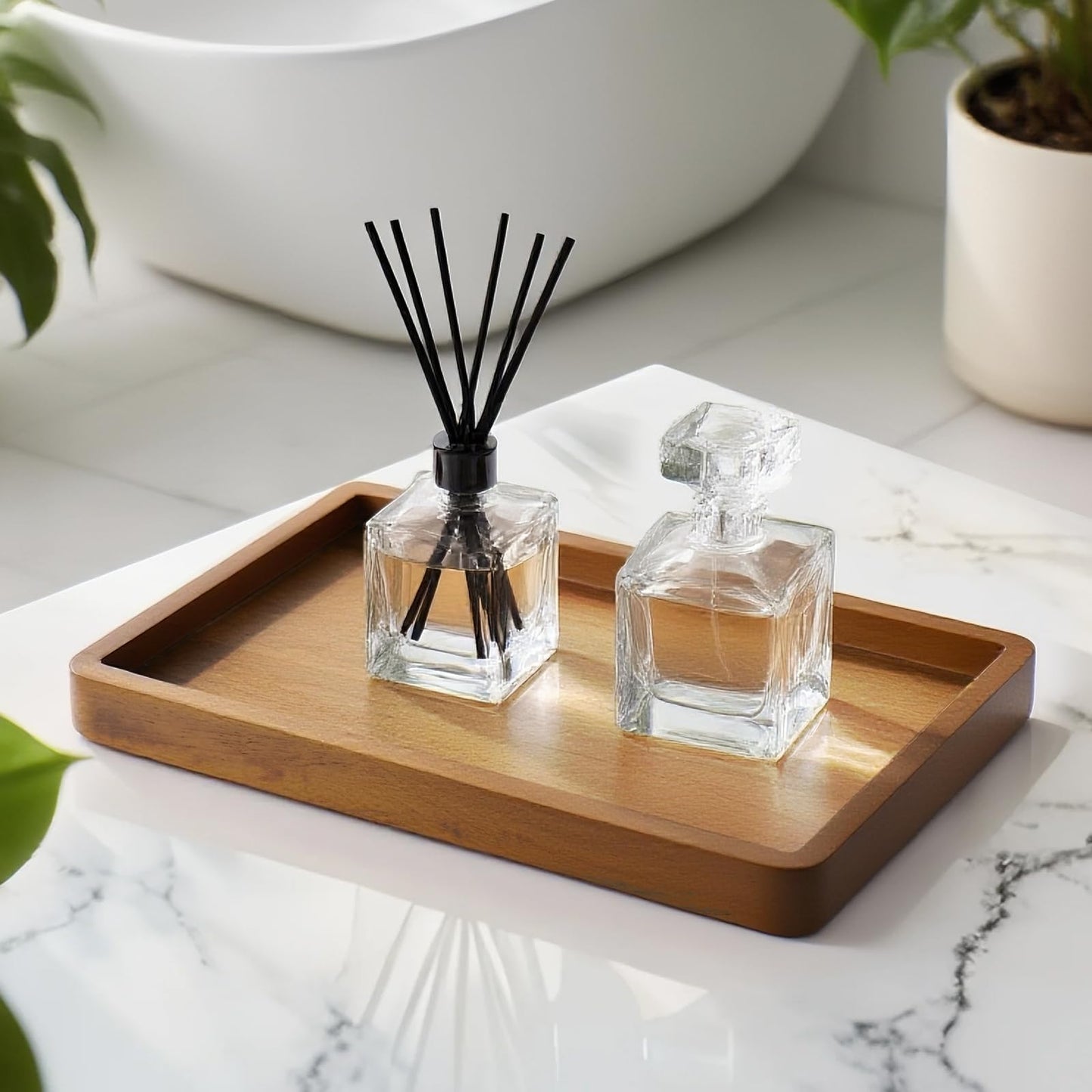 FONMY Rectangular Small Bathroom Vanity Tray for Countertop Makeup Perfume Jewelry Decor Candle Keys,Kitchen Tray for Soap Dispenser Spice,Solid Wood Toilet Tray,9.25inch L