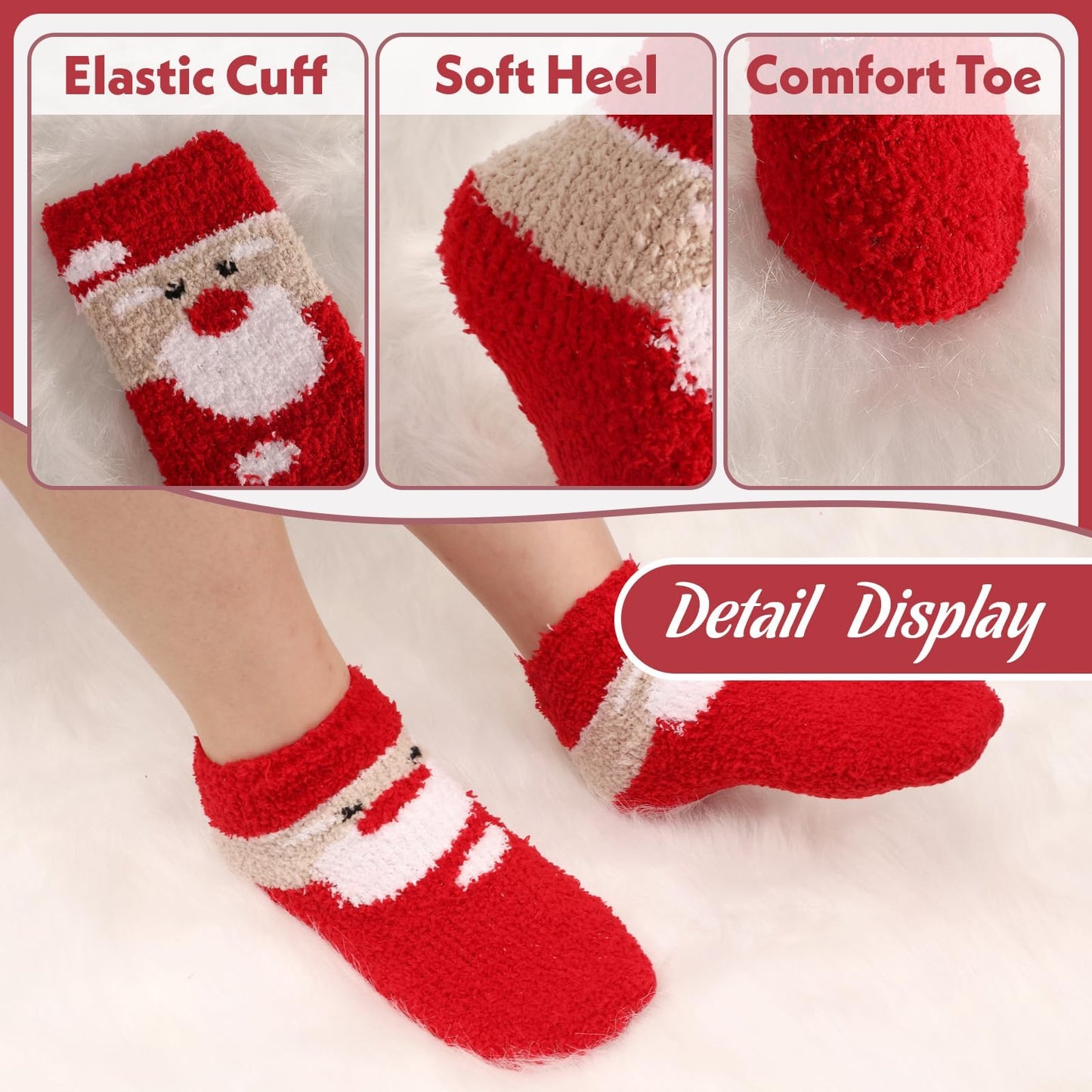 October Elf Christmas Fuzzy Socks for Kids Plush Cartoon Non Slip Fluffy Cozy Slipper Winter Warm Fleece Socks Pack of 6
