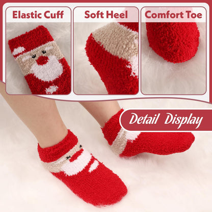 October Elf Christmas Fuzzy Socks for Kids Plush Cartoon Non Slip Fluffy Cozy Slipper Winter Warm Fleece Socks Pack of 6