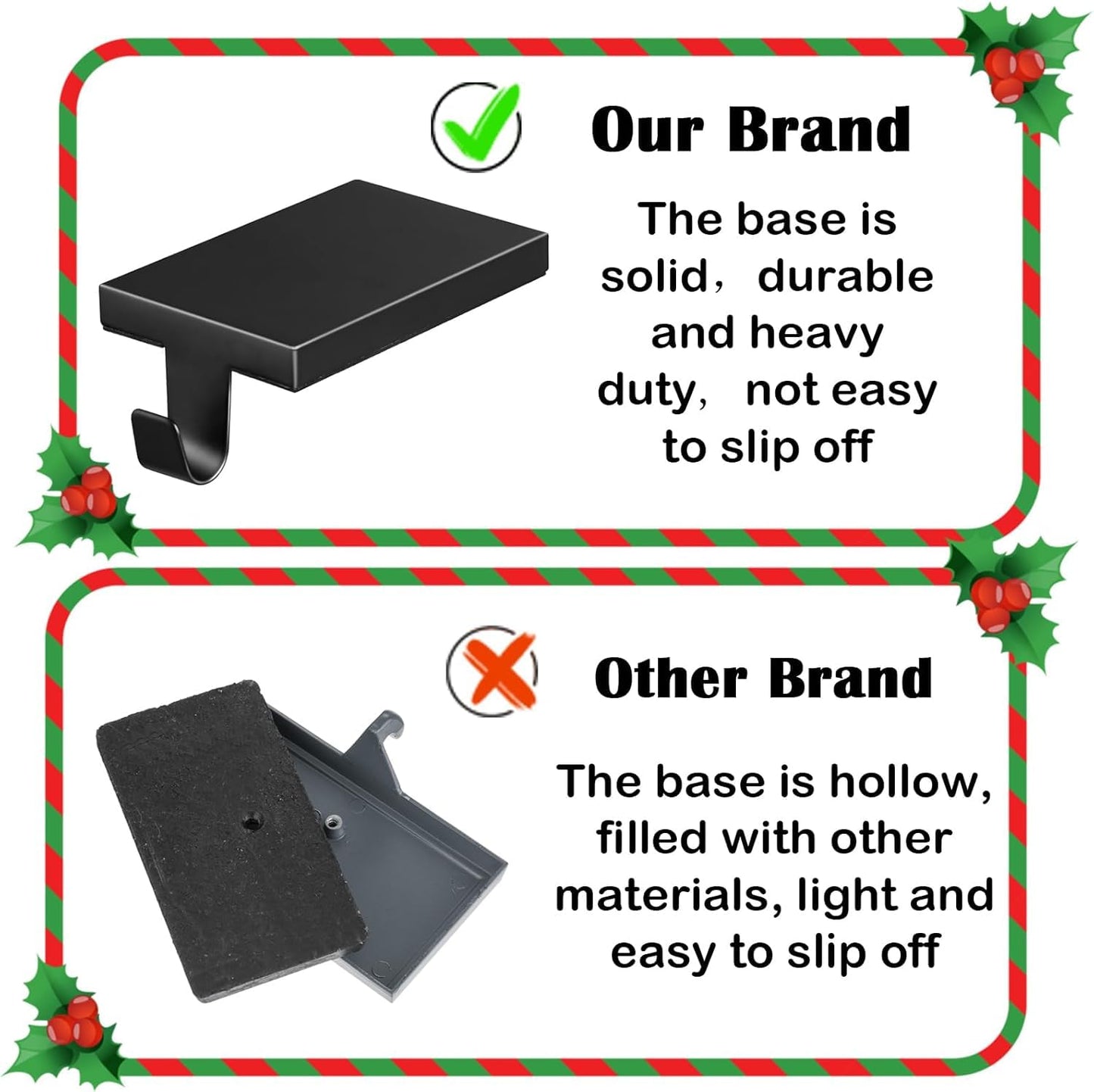 ARCHCRTC 2 Pcs Christmas Stocking Holders Hanging Hooks Heavy Duty Mantel Stocking Holder Bases Weighted Metal Stocking Hangers for Shelf Fireplace Stair Xmas Party Decor (2, Black)