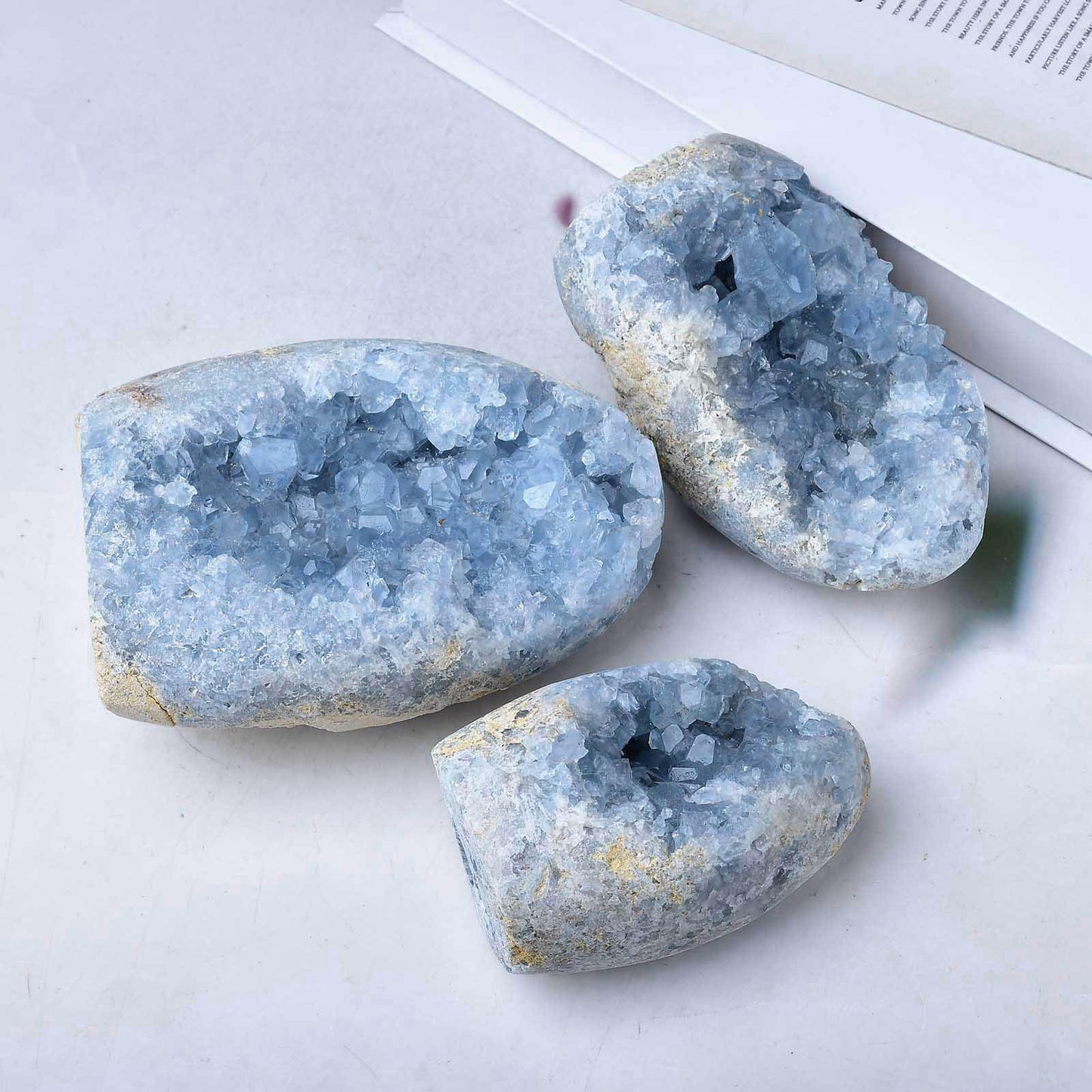 FZBHRO Natural Blue Celestite Cluster Geode Healing Crystal Stone Collection Mineral Specimen Home Office Decor Meditation Gifts 0.6-0.8 Pound