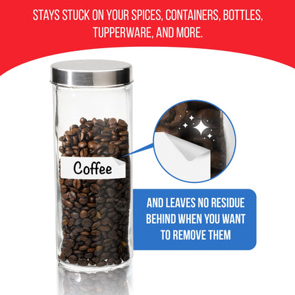 MESS Erasable Kitchen Labels, 96-Pack (1x3 & 1.5") – White Dry Erase Stickers for Pantry, Jars, Food Containers, Fridge & Freezer