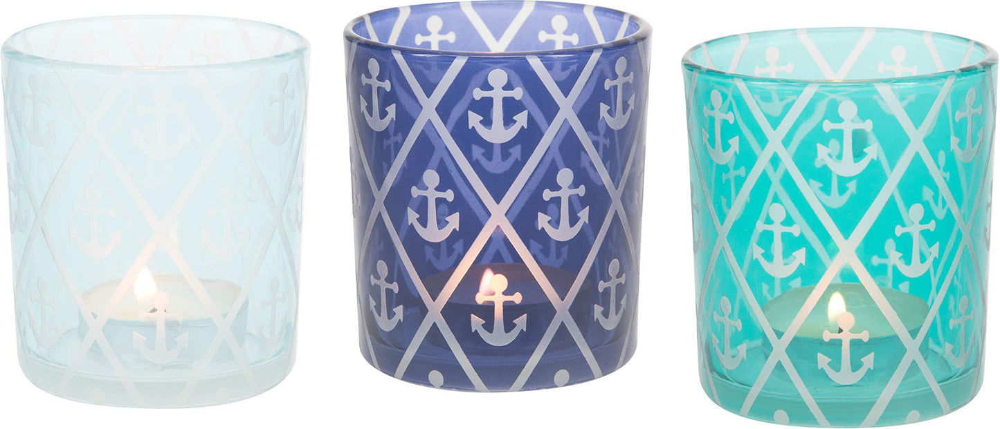 Blue Anchor - 3 Assorted Votive Holders